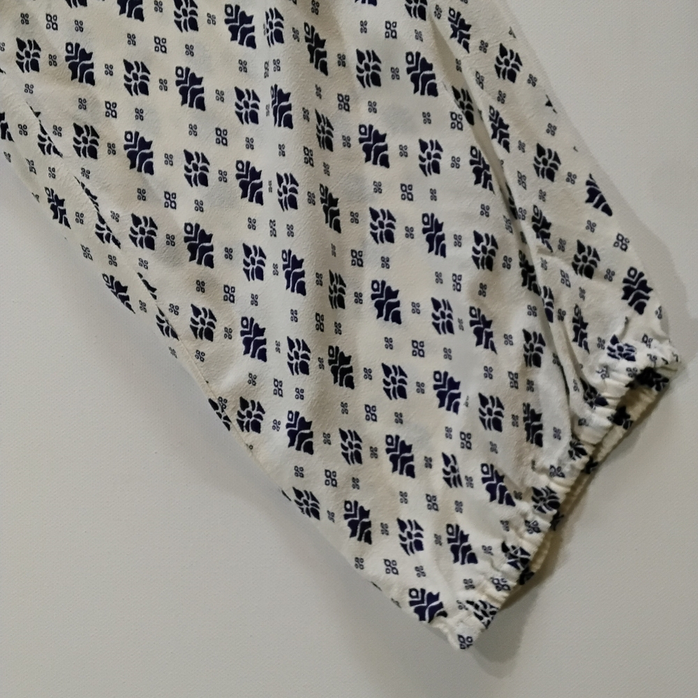 Sanctuary Peasant Boho Top Womens Small White Blue Geometric Orange Hem Relaxed - Picture 11 of 11